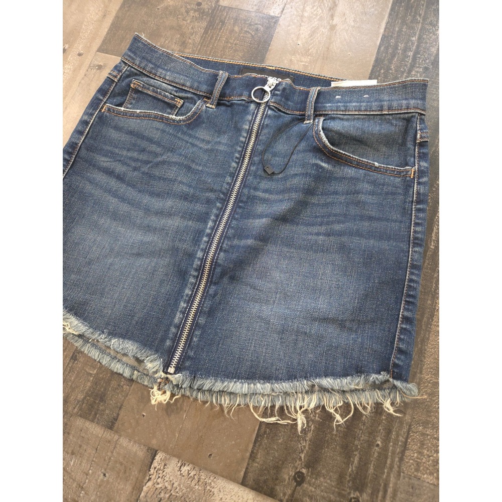 NWT Express Indigo Denim O-Ring Zip Up Mini Skirt Y2K Style Casual Festival 4